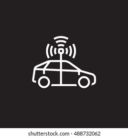 autonomous car line icon, outline vector logo illustration, linear pictogram isolated on black