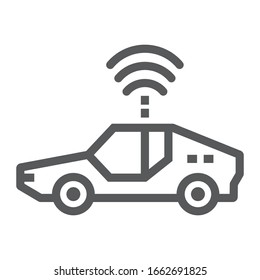 Icono de línea de camión autónomo, tecnología y camión futuro, signo de auto-conducción, gráficos vectoriales, un patrón lineal en un fondo blanco, pasos 10