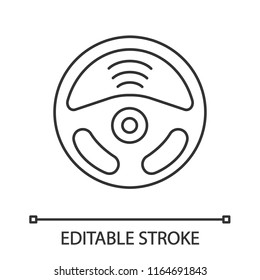 Autonomous car linear icon. Car rudder and wireless signal sign. Autopilot. Driverless car. Self driving automobile. Thin line illustration. Steering wheel. Vector isolated drawing. Editable stroke