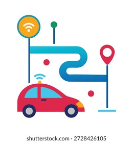 Automóvil autónomo que navega por las redes viales inteligentes de la ciudad con sistemas de datos en tiempo real