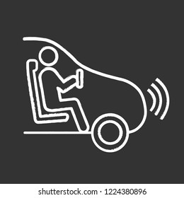 Autonomous car with partial automation chalk icon. Smart car with driver assistance. Intelligent auto. Self driving vehicle hands off level. Isolated vector chalkboard illustration