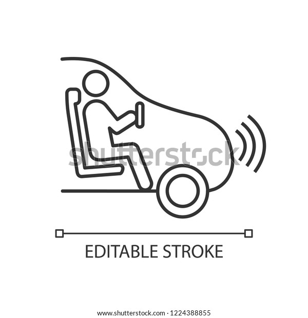 Autonomous car with partial automation linear\
icon. Smart car with driver. Thin line illustration. Intelligent\
auto. Self driving vehicle hands off level. Vector isolated\
drawing. Editable\
stroke