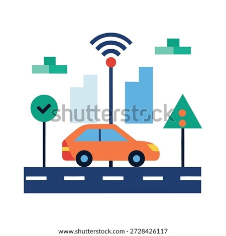 Autonomous car passing through smart city crossroads with intelligent traffic signals