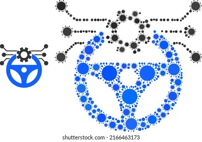 Autonomous car pilot mosaic icon. Vector mosaic composed from random coronavirus items. Virus mosaic autonomous car pilot icon. Autonomous car pilot mosaic for medical images.
