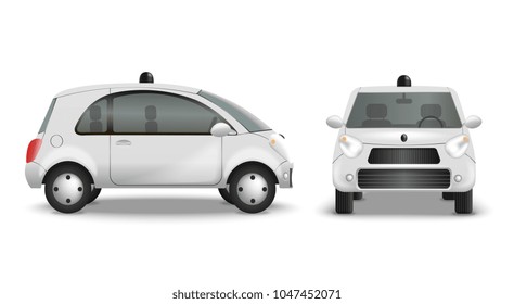 Autonomous car realistic set with front and side view of modern radio controlled automobile with shadows vector illustration