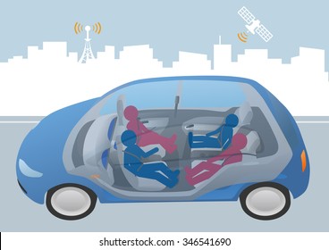 autonomous car seats that can tilt, swivel and slide, passengers silhouette, vector illustration