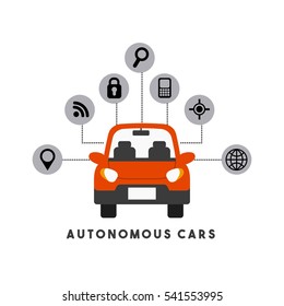 autonomous car with smart icons around over white background. colorful design. vector illustration