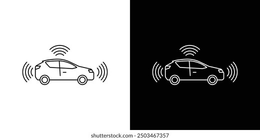 Autonomous car thin line vector icon set.