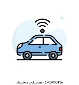 Ilustración vectorial de camión autónomo. Icono de estilo de esquema rellenado. Símbolo de tecnología y trabajo inteligente. 