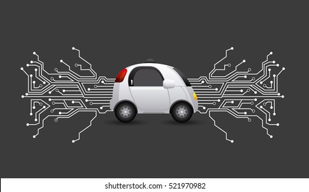 autonomes Fahrzeug mit Schalttafel auf schwarzem Hintergrund. intelligentes und technologisches Konzept. Vektorgrafik