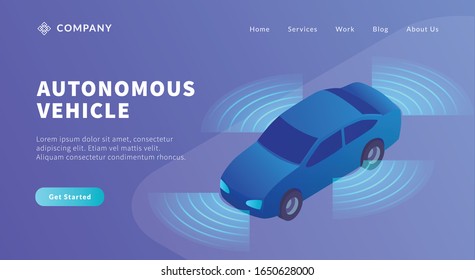 Autonomous Car Or Vehicle Concept With Radar And Isometric Style For Website Template Or Landing Homepage