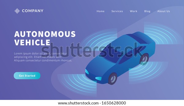 autonomous car or vehicle\
concept with radar and isometric style for website template or\
landing homepage