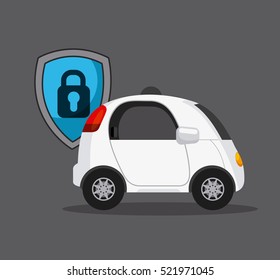 autonomous car vehicle with security shield icon over gray background. colorful design. vector illustration