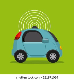 autonomous car vehicle with wireless waves over green background. ecology,  smart and techonology concept. vector illustration