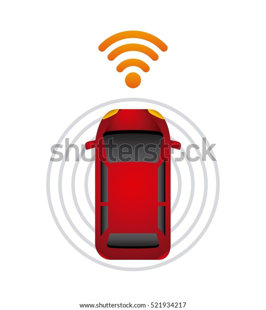 autonomous car vehicle with wireless waves\
over white background. ecology,  smart and techonology concept.\
vector illustration