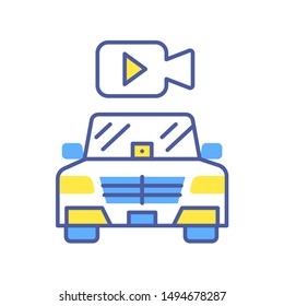 Autonomous car with video camera. DVR, driving observation concept. Driverless auto. Pictogram for web page, mobile app, promo. UI/UX/GUI design element. Editable stroke.