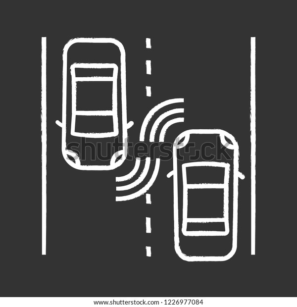Autonomous cars on road chalk icon.\
Driverless auto radar sensor detecting other vehicles. Self driving\
automobiles. Intelligent vehicle. Smart car. Isolated vector\
chalkboard\
illustration