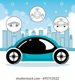 autonomous cars and wireless communication system city background vector illustration