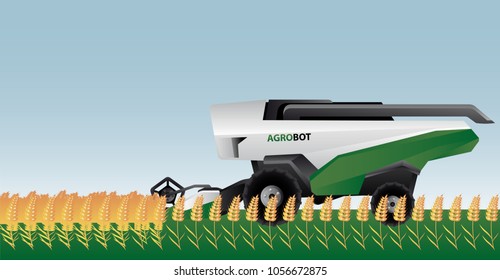 Autonomous combine harvester on a field. Vector illustration