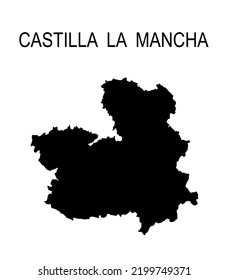 Autonomous community Castilla La Mancha map vector silhouette illustration isolated on white. Spain territory provinces Guadalajara, Toledo, Cuenca, Ciudad Real, Albacete. Europe, EU.