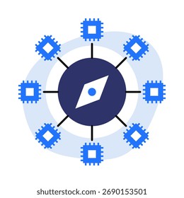 Autonomous Compass Icon, AI navigation, Autonomous decision-making, Intelligent guidance systems, AI-driven direction, and Autonomous navigation systems. Vector illustration.