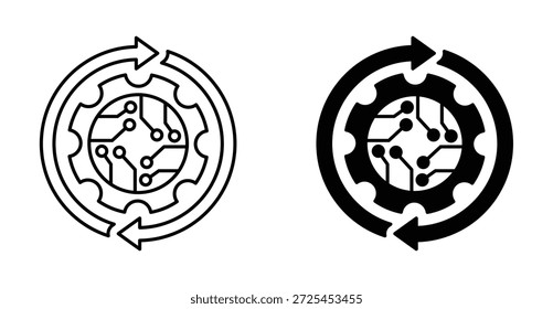 icono de control autónomo. Línea con trazo editable y plano para el símbolo de automatización de engranajes de Web en blanco y negro