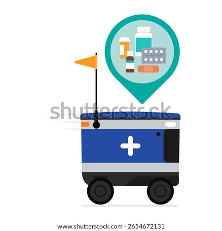 Autonomous delivery robot delivering medicines and medical supplies, isolated