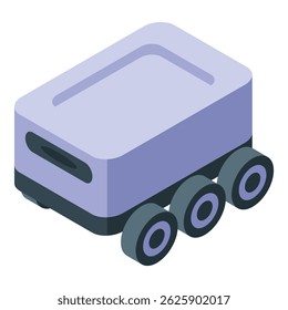 Robô autônomo de entrega movendo-se com seis rodas, ícone isométrico