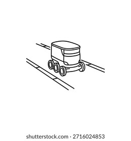 Autonome Lieferroboter rollt auf Fahrbahn für Logistiktechnologie und Zukunftsdienste
