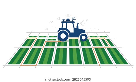 Autonomous driverless tractor vector illustration for smart agriculture and precision farming field operations.