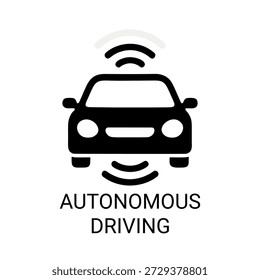 Icono de conducción autónoma con coche inteligente
