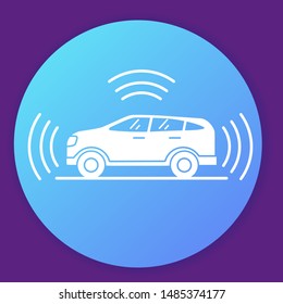 Autonomous driving smart car icon. Gps signal around.Concept for mobile application.Flat illustration vector.Symbol for a mobile application or website.