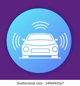 Autonomous driving smart car icon. Gps signal around.Flat illustration vector.