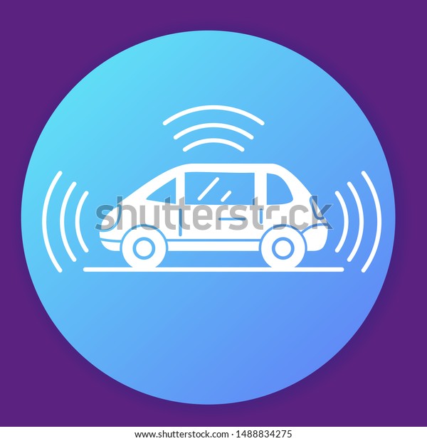 Autonomous driving\
smart car icon. Gps signal around.Concept for mobile\
application.Flat illustration\
vector.