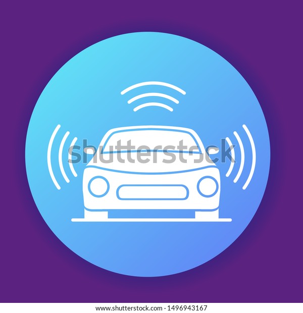 Autonomous driving smart car icon. Gps signal\
around.Flat illustration\
vector.