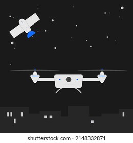 Drones autónomos sobrevolando la ciudad nocturna