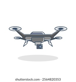 Autonomous drone. This drone has four rotors, a central body, and a camera mounted underneath.  shows potential applications in areas such as surveillance, photography, and delivery services.