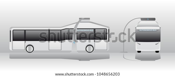 Autonomous electric bus at the charging station.\
Vector illustration EPS\
10.