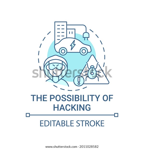 Autonomous hacking possibility concept icon.\
Hybrid enhancing cybersecurity systems abstract idea thin line\
illustration. Tricking autopilot car. Vector isolated outline color\
drawing. Editable\
stroke