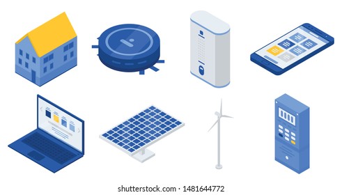Autonomous house icons set. Isometric set of autonomous house vector icons for web design isolated on white background