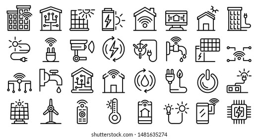 Autonomous house icons set. Outline set of autonomous house vector icons for web design isolated on white background