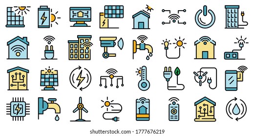 Autonomous house icons set. Outline set of autonomous house vector icons thin line color flat on white