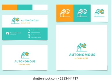 Autonomous logo design with editable slogan. Branding book and business card template.