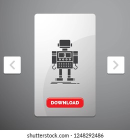 autonomous, machine, robot, robotic, technology Glyph Icon in Carousal Pagination Slider Design & Red Download Button