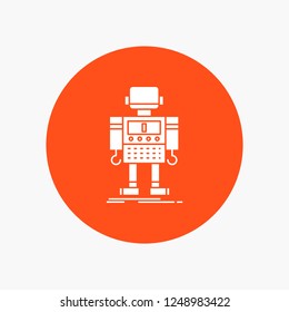autonomous, machine, robot, robotic, technology White Glyph Icon in Circle. Vector Button illustration