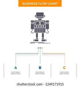 autonomous, machine, robot, robotic, technology Business Flow Chart Design with 3 Steps. Glyph Icon For Presentation Background Template Place for text.