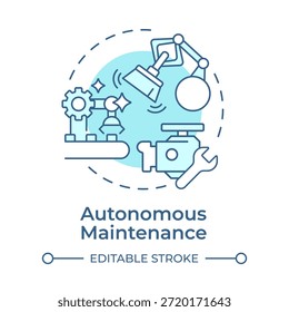 Icono de concepto azul suave de mantenimiento autónomo. Automatización de Industrial, fábrica inteligente. Línea de producción. Ilustración de línea de forma redonda. Abstractas idea. Diseño gráfico. Fácil de usar en el artículo