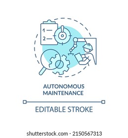 Autonome Instandhaltung Türkis Konzept Symbol. Gesamtproduktive Wartung abstrakte Idee dünne Linie Illustration. Einzeln Umrisszeichnung. Bearbeitbarer Strich. Arial, Myriad Pro Fett Schriftarten verwendet