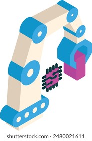 Autonomous Mobile Robots isometric concept, Robotic arm doing object manipulation Vector de Artificial general intelligence Natural Language Processing Deep Learning illustration