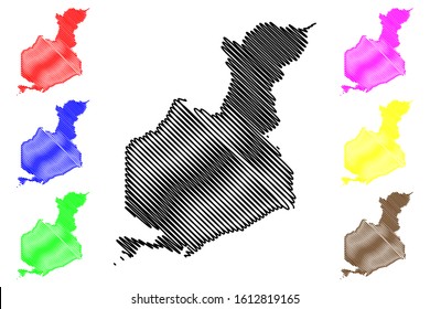 Autonomous Municipality of Guayama (Commonwealth of Puerto Rico, Porto Rico, PR, Unincorporated territories of the United States) map vector illustration, scribble sketch Guayama map